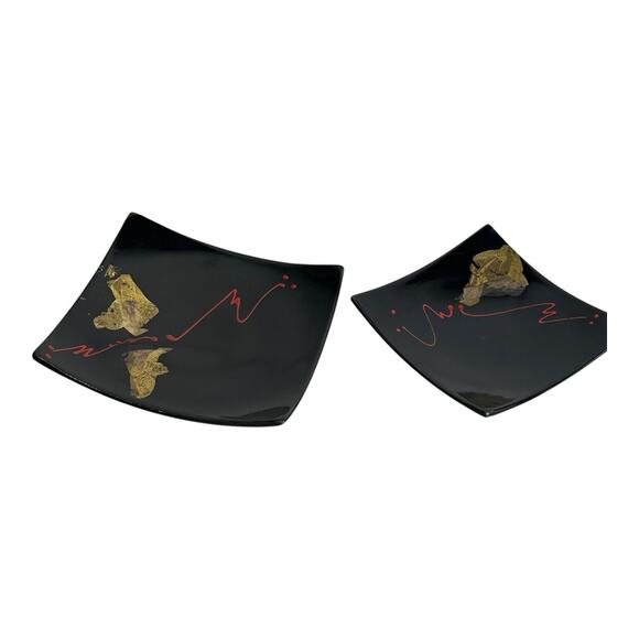 collin fused art glass Trinket tray handcrafted dish signed set of 2 - Picture 12 of 16